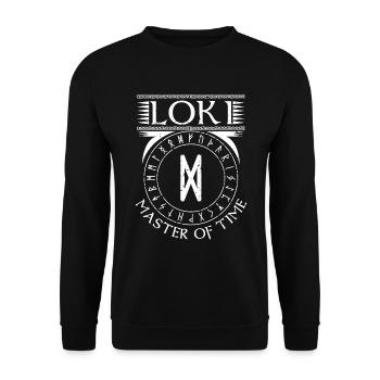 Wikinger Loki master of time Rune - Unisex Pullover - Schwarz - Vorne - Alina (178cm) & Michal (187cm)