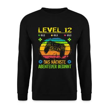 Geburtstag Gamer Level 12 Geburtstagsshirt Jungen - Unisex Pullover - Schwarz - Vorne - Alina (178cm) & Michal (187cm)