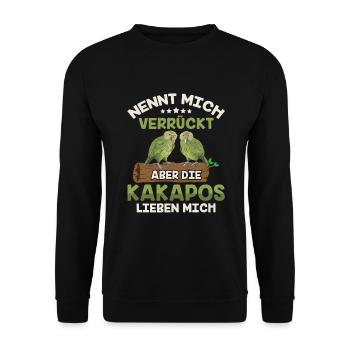 Die Kakapos lieben mich Papagei - Unisex Pullover - Schwarz - Vorne - Alina (178cm) & Michal (187cm)
