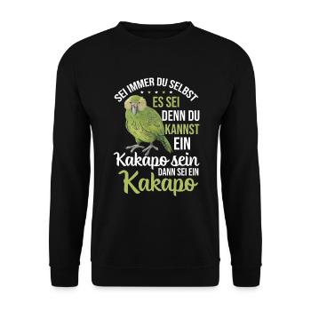 Sei ein Kakapo Papagei - Unisex Pullover - Schwarz - Vorne - Alina (178cm) & Michal (187cm)