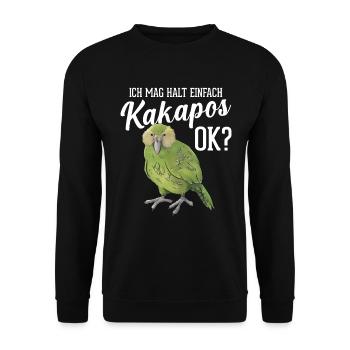Ich mag halt Kakapos Papagei - Unisex Pullover - Schwarz - Vorne - Alina (178cm) & Michal (187cm)