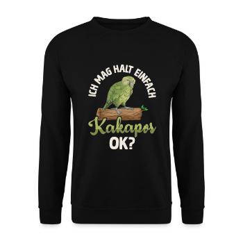 Ich mag halt Kakapos Papagei - Unisex Pullover - Schwarz - Vorne - Alina (178cm) & Michal (187cm)