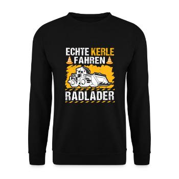 Echte Kerle Radlader Radladerfahrer - Unisex Pullover - Schwarz - Vorne - Alina (178cm) & Michal (187cm)