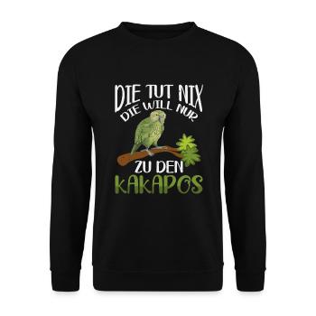 Die will nur zu den Kakapos Papagei - Unisex Pullover - Schwarz - Vorne - Alina (178cm) & Michal (187cm)
