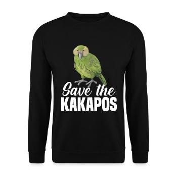 Rettet die Kakapos Papagei Tierschutz - Unisex Pullover - Schwarz - Vorne - Alina (178cm) & Michal (187cm)