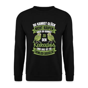 Kakapos Glück Spruch Papagei - Unisex Pullover - Schwarz - Vorne - Alina (178cm) & Michal (187cm)