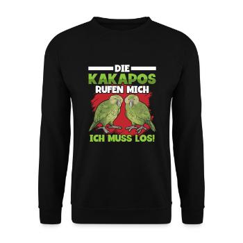 Die Kakapos rufen mich Papagei - Unisex Pullover - Schwarz - Vorne - Alina (178cm) & Michal (187cm)
