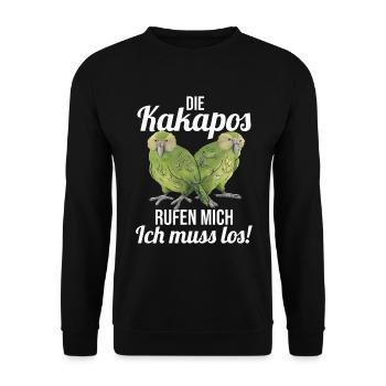 Die Kakapos rufen mich Papagei - Unisex Pullover - Schwarz - Vorne - Alina (178cm) & Michal (187cm)