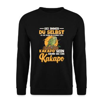 Sei ein Kakapo Papagei - Unisex Pullover - Schwarz - Vorne - Alina (178cm) & Michal (187cm)