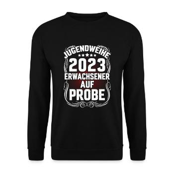 Jugendweihe 2023 erwachsener auf Bewährung - Unisex Pullover - Schwarz - Vorne - Alina (178cm) & Michal (187cm)