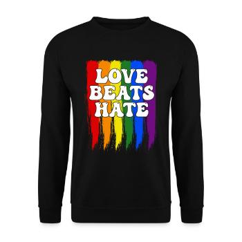 LGBTQIA+ Rainbow Pride Flag Love Beats Hate - Unisex Sweatshirt - black - Front - Alina (178cm) & Michal (187cm)