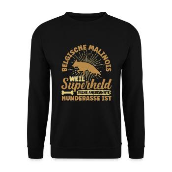 Belgischer Malinois Supherheld Hunderasse - Unisex Pullover - Schwarz - Vorne - Alina (178cm) & Michal (187cm)