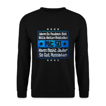 Wenn Du Neidisch Bist Hinten Anstellen 50 Lustig - Unisex Pullover - Schwarz - Vorne - Alina (178cm) & Michal (187cm)