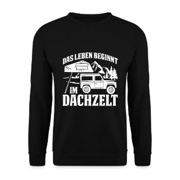 Das Leben Beginnt Im Dachzelt Camping Autodachzelt - Unisex Pullover - Schwarz - Vorne - Alina (178cm) & Michal (187cm)