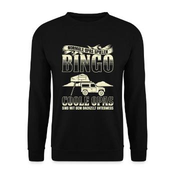 Normale Opas Spielen Bingo Coole Opas Dachzelten - Unisex Pullover - Schwarz - Vorne - Alina (178cm) & Michal (187cm)