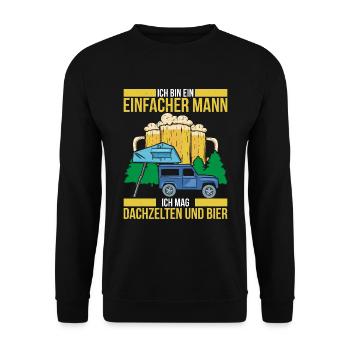 Ich Bin Ein Einfacher Mann Mag Dachzelten Und Bier - Unisex Pullover - Schwarz - Vorne - Alina (178cm) & Michal (187cm)