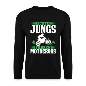 Echte Jungs Fahren Motocross Enduro MX Fahrer - Unisex Pullover - Schwarz - Vorne - Alina (178cm) & Michal (187cm)