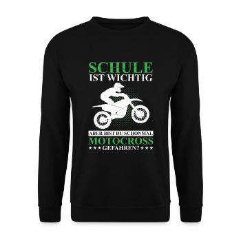 Schule Ist Wichtig Schonmal Motocross Gefahren - Unisex Pullover - Schwarz - Vorne - Alina (178cm) & Michal (187cm)