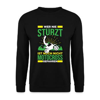 Wer Nie Stürzt Ist Noch Nicht Motocross Gefahren - Unisex Pullover - Schwarz - Vorne - Alina (178cm) & Michal (187cm)