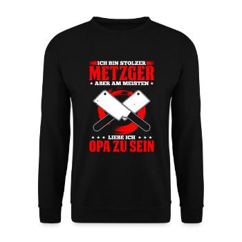 Ich Bin Stolzer Metzger Aber Am Meisten Opa - Unisex Pullover - Schwarz - Vorne - Alina (178cm) & Michal (187cm)