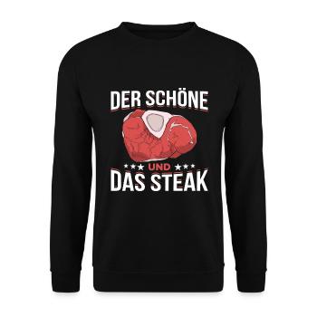 Der Schöne Und Das Steak Metzgerin Metzger - Unisex Pullover - Schwarz - Vorne - Alina (178cm) & Michal (187cm)