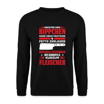 Meister Der Rippchen Herr Über Proteine & Fette - Unisex Pullover - Schwarz - Vorne - Alina (178cm) & Michal (187cm)