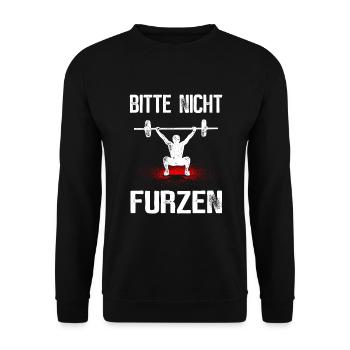 Bitte Nicht Furzen Fitness Bodybuilding Sport - Unisex Pullover - Schwarz - Vorne - Alina (178cm) & Michal (187cm)
