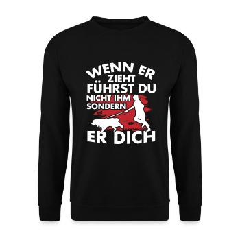 Hund wenn er zieht Hundebesitzer - Unisex Pullover - Schwarz - Vorne - Alina (178cm) & Michal (187cm)