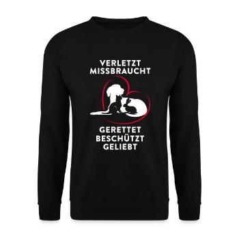 Verletzt Missbraucht Gerettet Beschützt Geliebt - Unisex Pullover - Schwarz - Vorne - Alina (178cm) & Michal (187cm)