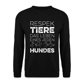 Respek TIERE das Leben eines jeden Hundes - Unisex Pullover - Schwarz - Vorne - Alina (178cm) & Michal (187cm)