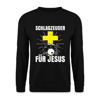 Schlagzeuger für Jesus Schlagzeug Spielen - Unisex Pullover - Schwarz - Vorne - Alina (178cm) & Michal (187cm)