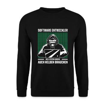 Software Entwickler System Admins Helden Brauchen - Unisex Pullover - Schwarz - Vorne - Alina (178cm) & Michal (187cm)