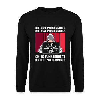 Ich Hasse Programmieren Ich Liebe Programmieren - Unisex Pullover - Schwarz - Vorne - Alina (178cm) & Michal (187cm)