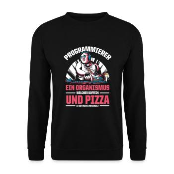 Programmierer Ein Organismus Aus Koffein Und Pizza - Unisex Pullover - Schwarz - Vorne - Alina (178cm) & Michal (187cm)