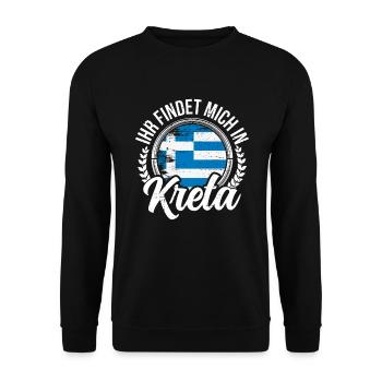 Ihr findet mich in Kreta Griechenland Urlaub - Unisex Pullover - Schwarz - Vorne - Alina (178cm) & Michal (187cm)