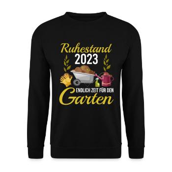 Rentner 2023 Zeit für den Garten Rente - Unisex Pullover - Schwarz - Vorne - Alina (178cm) & Michal (187cm)