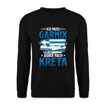 Ich muss garnix Kreta Griechenland - Unisex Pullover - Schwarz - Vorne - Alina (178cm) & Michal (187cm)