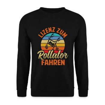 Rentner Rollator fahren Rente Retro - Unisex Pullover - Schwarz - Vorne - Alina (178cm) & Michal (187cm)