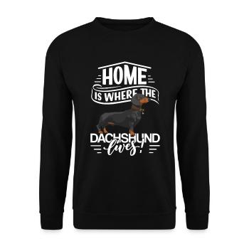 Das Dackel-Hundeheim ist der Ort, an dem der Dackel lebt - Unisex Pullover - Schwarz - Vorne - Alina (178cm) & Michal (187cm)