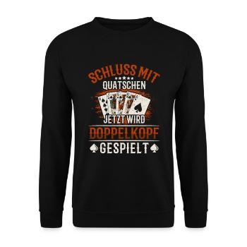 Jetzt wird Doppelkopf gespielt Kartenspiel - Unisex Pullover - Schwarz - Vorne - Alina (178cm) & Michal (187cm)
