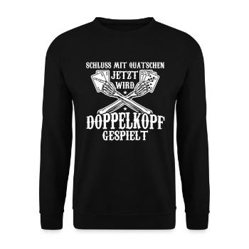 Jetzt wird Doppelkopf gespielt Kartenspiel - Unisex Pullover - Schwarz - Vorne - Alina (178cm) & Michal (187cm)
