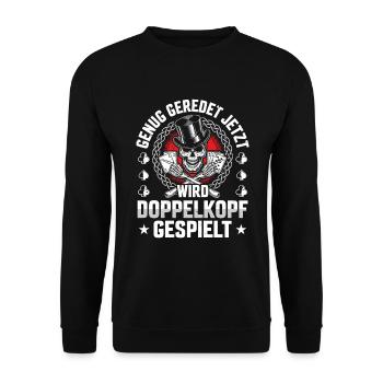 Jetzt wird Doppelkopf gespielt Kartenspiel - Unisex Pullover - Schwarz - Vorne - Alina (178cm) & Michal (187cm)