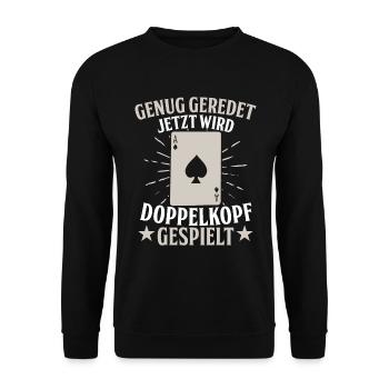 Jetzt wird Doppelkopf gespielt - Unisex Pullover - Schwarz - Vorne - Alina (178cm) & Michal (187cm)