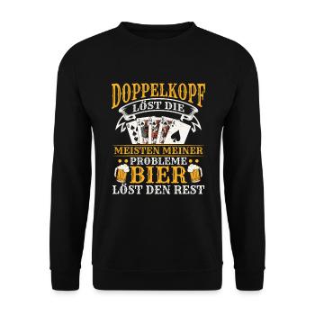 Doppelkopf und Bier Spruch Kartenspiel - Unisex Pullover - Schwarz - Vorne - Alina (178cm) & Michal (187cm)