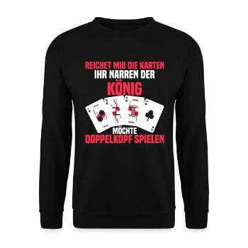 Doppelkopf reichet mir die Karten Kartenspiel - Unisex Pullover - Schwarz - Vorne - Alina (178cm) & Michal (187cm)