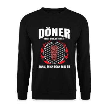 Döner Macht Wirklich Schöner Schau Mich Doch Mal A - Unisex Pullover - Schwarz - Vorne - Alina (178cm) & Michal (187cm)