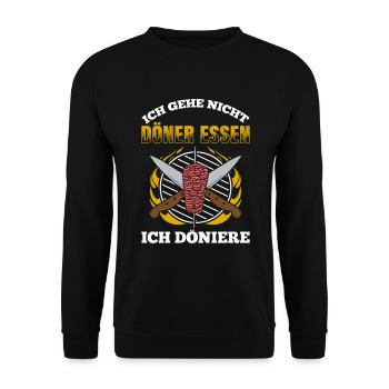 Ich Gehe Nicht Döner Essen Ich Döniere Döner Kebab - Unisex Pullover - Schwarz - Vorne - Alina (178cm) & Michal (187cm)