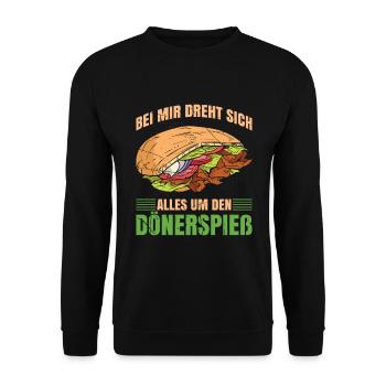 Bei Mir Dreht Sich Alles Um Den Dönerspieß - Unisex Pullover - Schwarz - Vorne - Alina (178cm) & Michal (187cm)