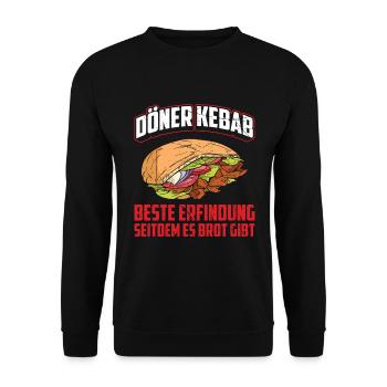 Döner Kebab Die Beste Erfindung Seitdem Es Brot Gi - Unisex Pullover - Schwarz - Vorne - Alina (178cm) & Michal (187cm)
