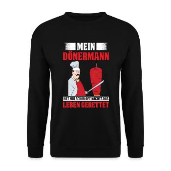 Mein Dönermann Hat Mir Schon Oft Nachts Das Leben - Unisex Pullover - Schwarz - Vorne - Alina (178cm) & Michal (187cm)